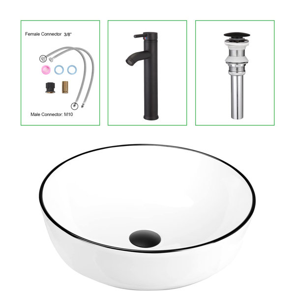 KSWIN 16'' White/Black Ceramic Circular Vessel Bathroom Sink with Faucet & Reviews Wayfair